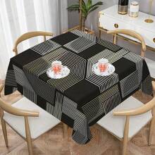 1/20pcs Classic Black Background Embellished Blue And Yellow Line Pattern Tablecloth, Vivid Image, Perfect For Indoor/Outdoor Decorations, Parties, Lunches And Dinners, Stylish Theme | Durable Tablecloths