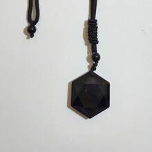 1 chiếc vòng cổ đá Obsidian đen, mặt dây chuyền hình ngôi sao David lục giác bằng đá Obsidian đen tự nhiên, thiết kế dành cho cả nam và nữ, dây bện có thể điều chỉnh. - vòng cổ - Xem 3