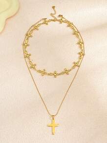 2er Set Halskette mit Edelstahl, goldplattierter Muschel, Niet Herz, Blume, Stern, Kreuz, Kunstperle, handgefertigt, für Damen geeignet für Alltag, Strand, Party, Urlaub, als Geschenk für Freunde