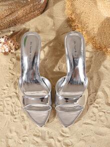 On feet& in love Women's Fashion Elegant Strap Open Toe High Heel Slides Sandals, Suitable For Dress Matching In Summer - Silver - View 7