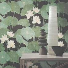 Papel pintado de lirio beige y verde, rollo - Negro/Verde - Ver 7