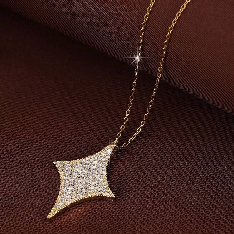 قلادة نجمة رباعية الأضلاع مصممة بطريقة عصرية مزينة بالزركون المكعب قطعة واحدة للنساء - متعدد الألوان - مشاهدة 2