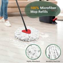 4 Pack Spin Mop Refill Replacement Head Compatible With EasyWring Spinning Mop, With 1 Swivel Mop Base, 100% Microfiber Deep Cleaning Machine Washable - White (1-Tank System) - Mop 4pc+Base 1pc - View 10