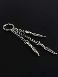 Thin Hoop Earring Pendant 3 Feathers With Stainless Steel Chain For Men And Women - 銀色 - 查看 3