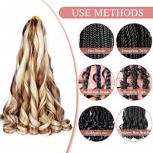8 Packs French Curly Braiding Hair For Box Braids 24Inch Pre Stretched Loose Wavy  Bouncy Braiding Hair Extensions 75g/Pack Synthetic French Curl Crochet Hair Braids Extensions For Women Daily Holidays Party And Cosplay Braided Hair - brown mixed blonde-P30/613 - 查看 6