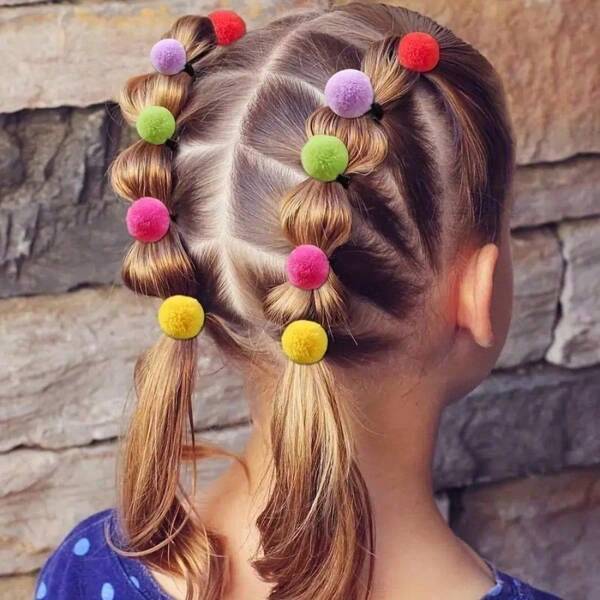 10 piezas de ligas para el cabello con bolas de peluche sólidas, coloridas y lindas, scrunchies elásticos para coletas, accesorios para el cabello