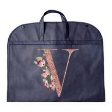 Portable Dustproof Clothing Covers Nonwovens Waterproof Clothes Dust Cover Tote Bags Rose Gold Initials A To Z Letter Pattern Clothes Dust Case Dress Protector Garment Bags Outdoors Close Organizer Dress Cover Suit Coat Storage Bag Garment Bags Wardrobe Hanging Garment Protector Cover Bag