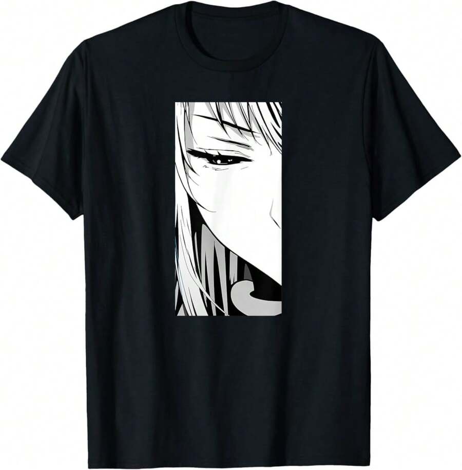 Manga Black And White Minimalist Artwork Soft Everyday Cotton T-Shirt - Black - View 1