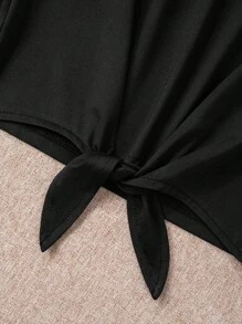 Set de 2 piezas de camiseta de manga corta con lazo delantero informal para niñas y niñas pequeñas