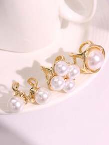 Conjunto de 3 anéis elegantes, vintage, brilhantes, exclusivos, de luxo, com pérolas douradas, versáteis para o dia a dia, festas, deslocamentos, feriados, joias finas para mulheres