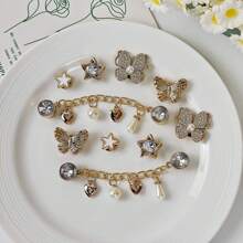 10pcs Shoe Decorative Charms, Shiny Fashion Versatile Butterfly, Star, Faux Metal Chain, Personalized Sandal Ornaments, Suitable For EVA Beach Shoes, Slippers, Removable Shoe Uppers, Girl Accessories, Holiday Gift