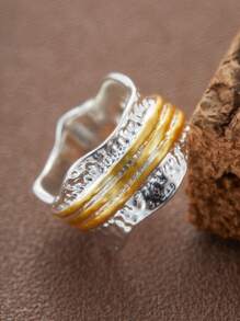1 pieza Nuevo anillo de dos colores retro bohemio para hombres, hueco y ancho, simple y de moda, adecuado para regalos de joyas de uso en fiestas para parejas