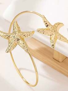 1 件夏季海洋主题海星开口袖口手链，金属 3D 海星夸张手镯 - 金色 - 查看 5