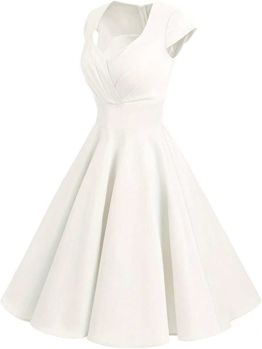 Bbonlinedress Women Short 1950s Retro Vintage Cocktail Party Swing Dresses - 白色 - 查看 1