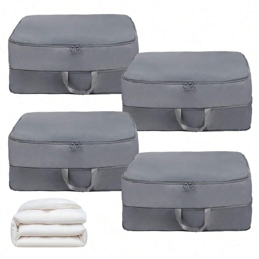 Youyijia 4Pcs Compression Storage Bags With Handles, Clothes Organizer, Self Compressing Moving Bags, Expandable Packing Cubes For Bedding, Duvets, Blankets, Space-Saving Storage Solution - 1 - View 1