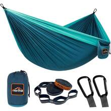 AnorTrek Hamaca de camping, súper ligera y portátil de paracaídas con dos correas para árbol, individual o doble de nailon de viaje para camping, mochilero y senderismo - Gris&Rosa - Ver 1