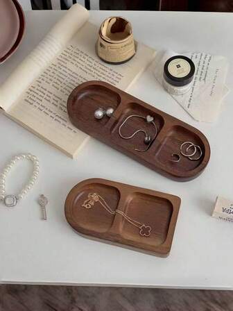 1pc Vintage-Inspired Solid Wood Compartmentalized Storage Tray, Elegant Desktop Decoration, Chic Jewelry Display Tray, Stylish Entrance Key And Miscellaneous Items Organizer For Women, Perfect Storage Solution For Travel Essentials, Back To School, Dormitory Organization, Ideal Gift For Christmas, Thanksgiving, New Year, And Valentine's Day Celebrations