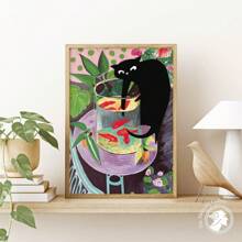 1 buc. Poster fără ramă cu Matisse Goldfish cu pisică, imprimeu amuzant cu pisică, poster cu pisică neagră