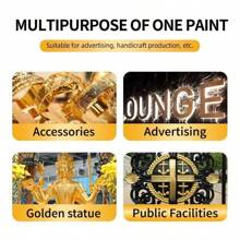 Gold/Silver Foil Paint, 180g/300g, Various Sizes, Water-Based, Suitable For Indoor/Outdoor, Metal, Wood Surfaces, Contains /Silver Powder