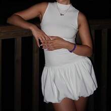 Bubble Dress Women Sleeveless Mock Neck Knit Open Back Dress Bodycon Y2k Party Club Short Dress - 白色 - 查看 2