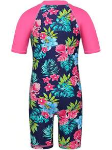 TFJH E Short Sleeve Swimsuits 50+ One Pieces Bathing Suits Zipper 2-14Y - A3 Blue Leopard - View 6