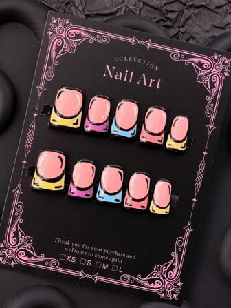 Y2K 10 Pieces Handmade Press On Nails Two-Dimensional Style Duckbill Type Nail Art Is Suitable For Cosplay Comic Con Use Personalized Wear Nail Length Is Suitable For Daily Wear Of Women And Girls