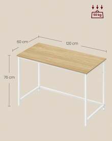 Bureau d'Ordinateur, Table, 50 x 80 x 76/50 x 100 x 76/60 x 120 x 76 cm, pour Bureau, Chambre, Salon, Cadre en Métal, Couleur Chêne Naturel et Blanc Perle - Maple - Voir 7