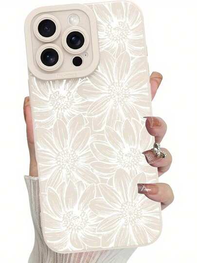 1pc Fashionable White Floral Print Shockproof Scratch-Resistant Phone Case, Suitable Compatible With Iphone 16/11/16Pro/16Plus/16ProMax/16E/15ProMax/13/14/12/XS/XR/7G/8P, Galaxy S25/S25Plus/S25Ultra/A16/A36/A26/A56/A50/A12/A32/A52/A72/A51/A21S/A13/A14/S24/S24Plus/S24Ultra,S22/A52/A53/A54/A55, 11/12Pro/12/12X/13Pro/14Pro/15Pro/, 10/9/Note9/12C/Note11Pro/Note8Pro