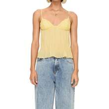Women Y2k Babydoll Tank Tops Lace Trim V Neck Crop Cami Spaghetti Strap Peplum Top Summer Cute Aesthetic Flowy Shirts - 黃色 - 查看 7