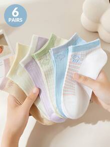 6 Pairs Women's Thin Ankle Socks With Playful Weather Icons, Suitable For Sports, Casual And Daily Wear