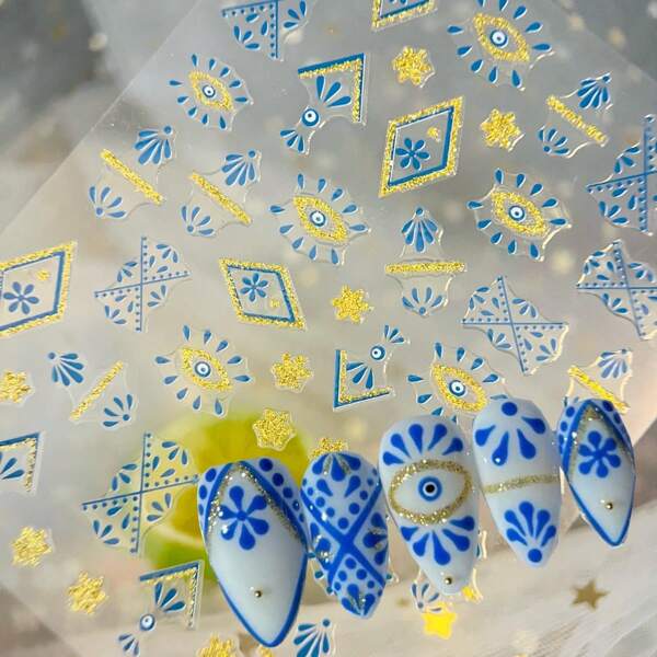 Adesivos de Arte de Unha Colagem de Padrão Floral Artístico com Design de Olho