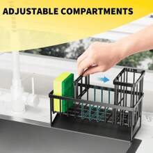 不锈钢厨房水槽收纳盒，配有高刷架、海绵架、皂液器架 - 非常适合整理厨房台面配件、装饰性厨房配件 | 现代厨房水槽收纳盒 | 耐用厨具架、厨房水槽收纳盒和收纳