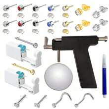 Set professionale per piercing alle orecchie con pistola e 14 pezzi di orecchini in acciaio inossidabile, 2 pistole monouso per piercing al naso, 4 anelli per il naso riutilizzabili - Kit per piercing per uso in salone e a casa