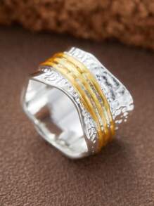 1 pieza Nuevo anillo de dos colores retro bohemio para hombres, hueco y ancho, simple y de moda, adecuado para regalos de joyas de uso en fiestas para parejas
