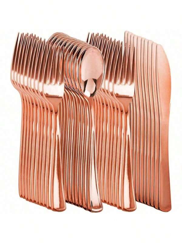 150pcs Rose Gold Cutlery Set, Including 50 Spoons, 50 Forks, 50 Knives, Dishwasher Safe & Reusable, Suitable For Gatherings, Holidays, Birthdays, Parties, Kitchen & Dining, Weddings, Team Building, Outdoor Activities, Home Parties, Cakes, Salads, Etc.