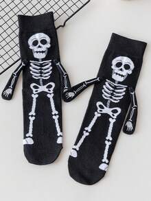 1/2双万圣节创意手拿袜男女同款情侣袜南瓜骷髅图案小手骷髅人欧美ins风中筒袜圆筒袜南瓜袜古灵精怪袜子新奇袜子搞怪袜子适合日常节日礼物 - 彩色 - 查看 11