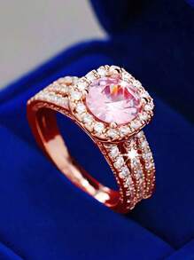 1 pièce Bague en zirconium multi-couches de luxe, élégante et sophistiquée, brillante. Cadeau idéal pour les femmes à la Saint-Valentin, anniversaire de mariage