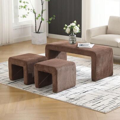 WAHSON OFFICE CHAIRS Ottoman Bench Set Of 3 Vanity Stool Bedroom In Corduroy Fabric Window Seat Entryway Footstool For Living Room Back To School Dormitory Storage