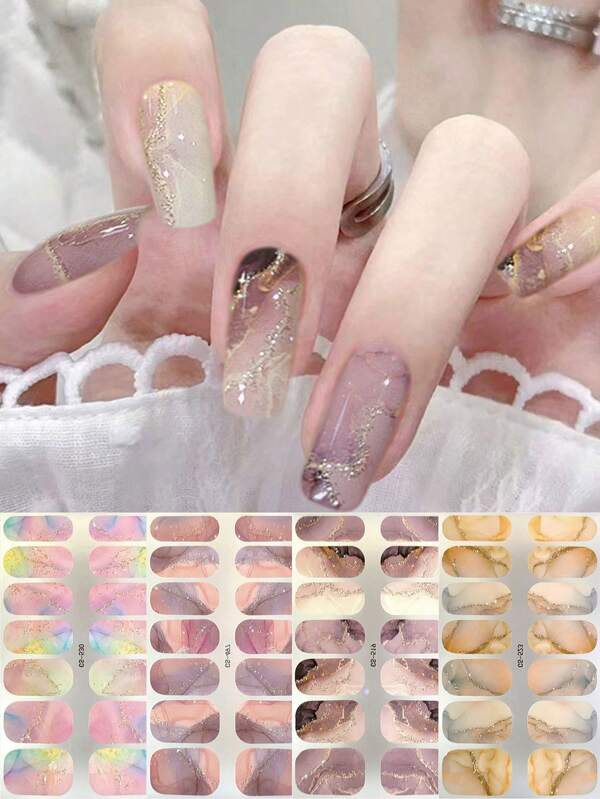 4 láminas de tiras adhesivas de esmalte de uñas con brillo degradado, set completo de envoltorios de uñas con 2 limas de uñas, calcomanías de arte de uñas DIY