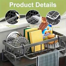 1pcs Effective Draining Kitchen Sponge Shelf, Soap Holder, Stainless Steel Material Is More Sturdy, Slope Design Is Free From Water Accumulation, Towel Independent Rack Effective Anti-Mold, Kitchen Storage