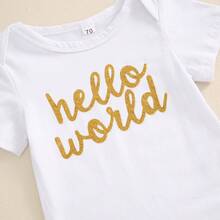 Newborn Baby Girl Hello World Outfit Short Sleeve Romper Tulle Pant Cute Flower Headband 3Pcs Coming Home Outfits Clothes Set - Hello World - 查看 5