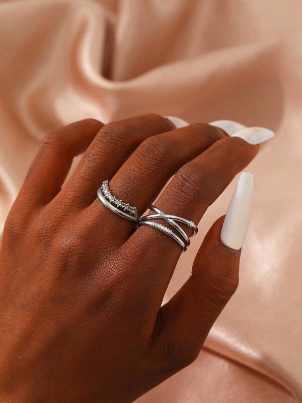 Set de 2 anillos minimalistas de acero inoxidable, diseño único, estilo vintage de metal, adecuado para fiestas, regalos, uso diario