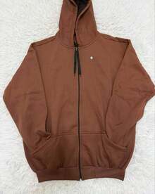 R&S Men's Plus Size Basic Plain Flannel Cold Weather Sweatshirt With Hood And Zipper Pocket - Rust Brown - View 2