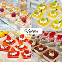 20 piezas/50 piezas Minucias de postres sin cucharas, minucuper de gelatina transparente, tazas cuadradas de yogur, tazas reutilizables para tartas de fruta, helados, pudines, adecuado para cumpleaños, fiestas y eventos