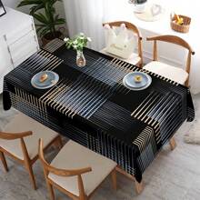 1/20pcs Classic Black Background Embellished Blue And Yellow Line Pattern Tablecloth, Vivid Image, Perfect For Indoor/Outdoor Decorations, Parties, Lunches And Dinners, Stylish Theme | Durable Tablecloths