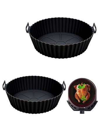 1PC Air Fryer Silicone Liners, Reusable Round Air Fryer Pot, Non-Stick Air Fryer Basket, Silicone Baking Pan, Heat Resistant Oven Accessories, Easy Clean Cookware Replacement, A Must-Have Kitchen Gadget For Halloween, Thanksgiving, Christmas Holiday Cooking, Great For Home Cooks.