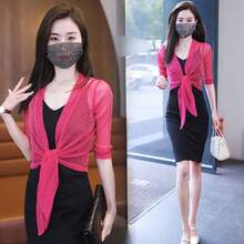 1pc Summer Metallic Yarn Sheer Mesh Bolero Cropped Cardigan, Stretch Lace Lightweight Sun Protection Outerwear, Plus Size For Dress - Multicolor - View 10