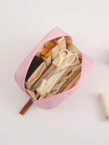 Plain Color Fashionable Zipper Cosmetic Bag, Suitable For Storing Cosmetics And Carrying Outside
