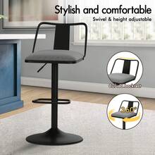 ALFORDSON Bar Stool Set Of 2, Height-Adjustable Kitchen Stool With Swivel Function (53-75 Cm Seat Height), Premium Bar Stools For Kitchen And Dining Area (Fabric, Grey) - Grey - View 2