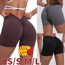 Women's High Waist Sexy V Back Yoga Shorts For Tummy Control Fitness Athletic Workout Running Shorts Sport Butt Scrunch Booty Yoga Shorts Buttery Soft Tummy Control Gym Shorts For Workout Sport Running Biking - 咖啡棕 - 查看 5